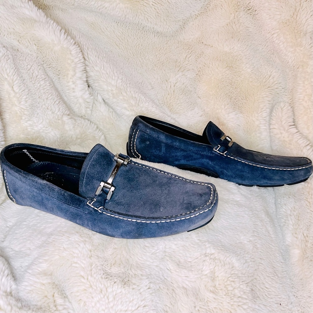☁️ Blue Suede Ferragamo Driver Loafers ☁️